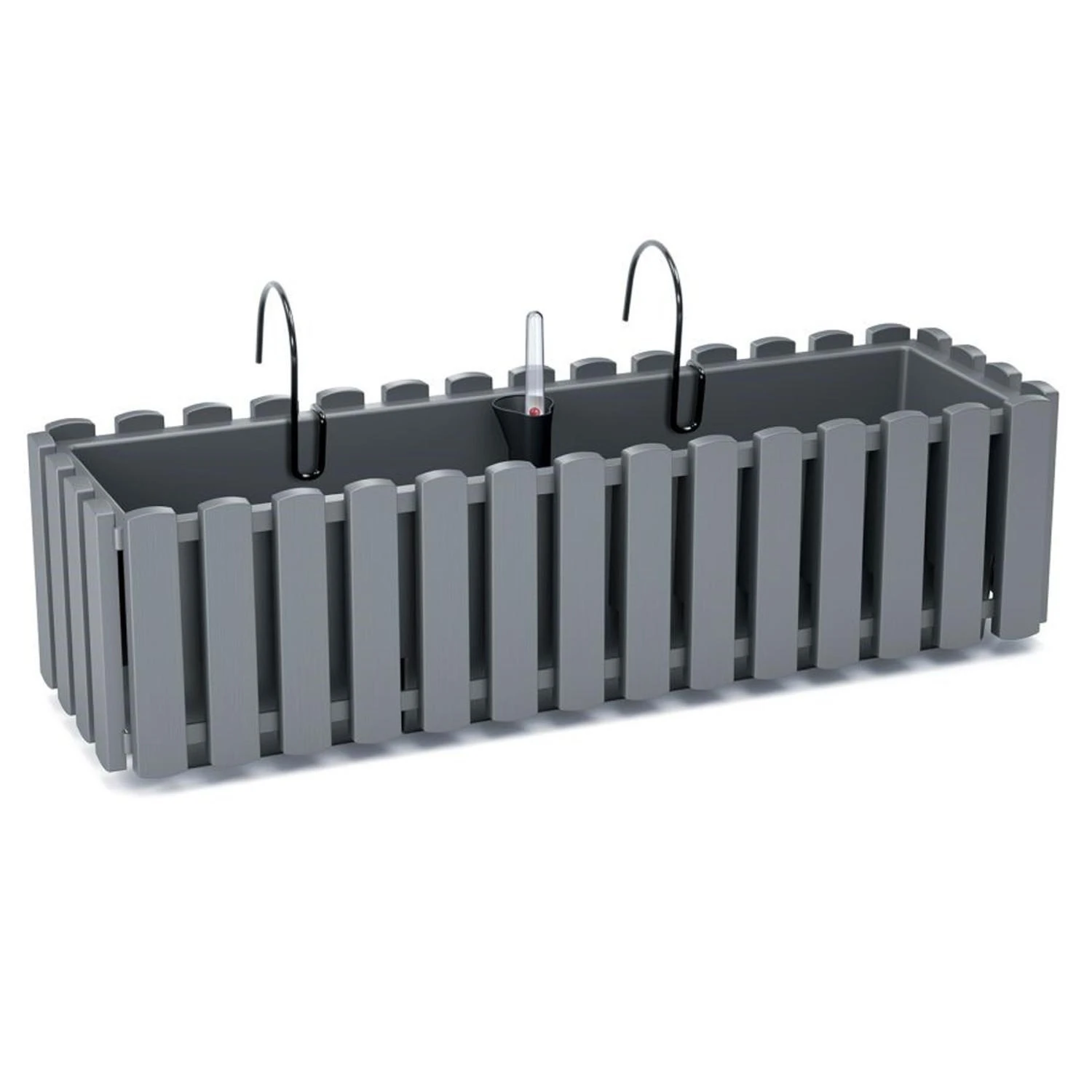Balkono vazonas su automatiniu laistymu Prosperplast Boardee Fencycase W DDEF600W-405U, pilkas