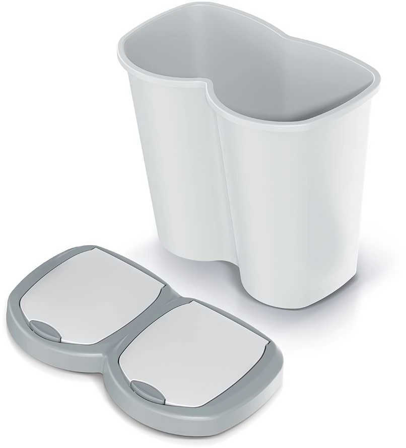 Prosperplast Krepšys „Compacta B Duo“ šiukšliadėžė, pilka/uosio spalvos, talpa 40 l, vienas skyrius, du dangčiai, montuojama ant sienos, NDBS40-429U_427C