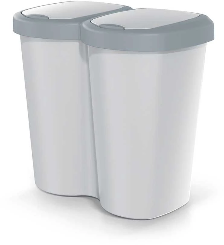 Prosperplast Krepšys „Compacta B Duo“ šiukšliadėžė, pilka/uosio spalvos, talpa 40 l, vienas skyrius, du dangčiai, montuojama ant sienos, NDBS40-429U_427C