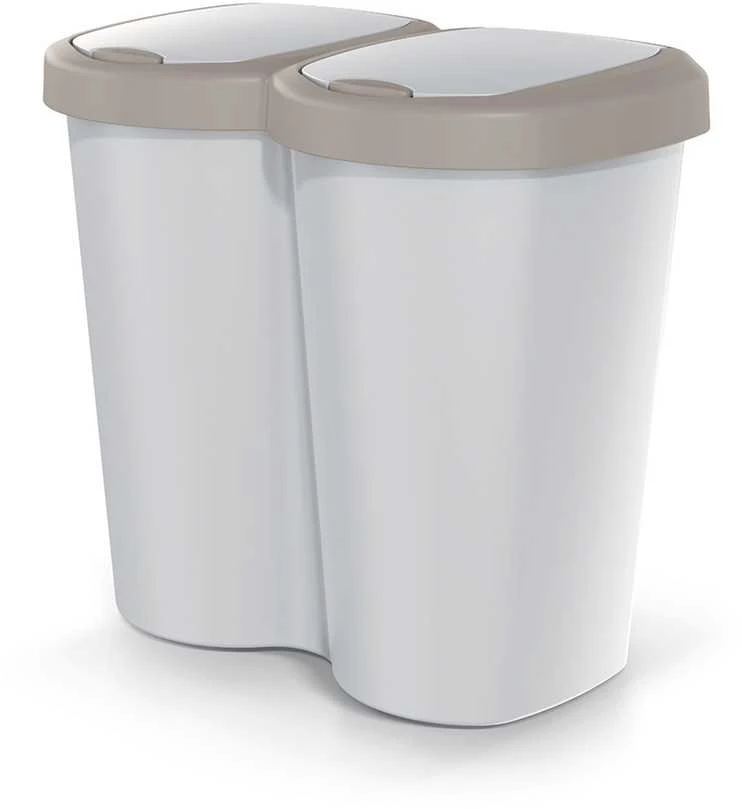 Prosperplast Krepšys „Compacta B Duo“ šiukšliadėžė, ruda/uosio spalvos, talpa 40 l, vienas skyrius, du dangčiai, montuojama ant sienos, NDBS40-WG5C_427C