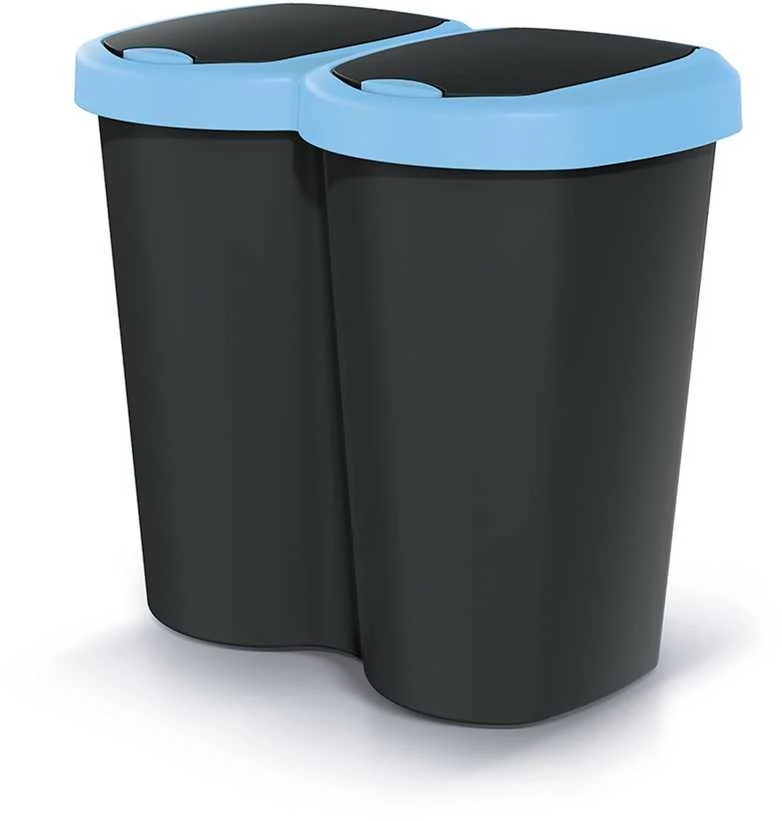 Prosperplast Krepšys „Compacta B Duo“ šiukšliadėžė, mėlyna/juoda, 40 l talpa, vienas skyrius, du dangčiai, montuojama ant sienos, NDBS40-2717C_S4