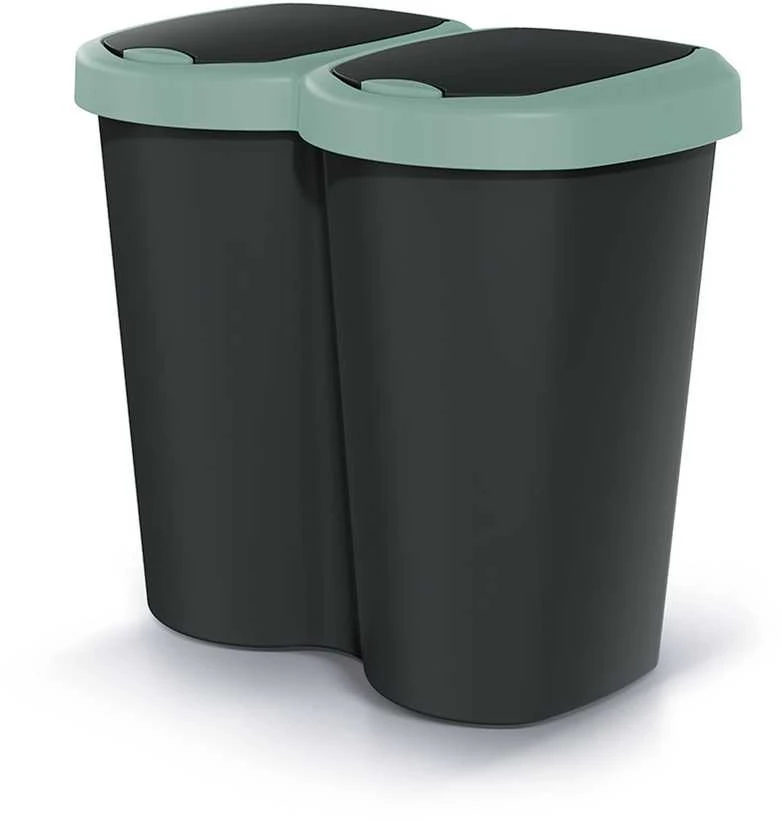 Prosperplast Krepšys „Compacta B Duo“ šiukšliadėžė, žalia/juoda, 40 l talpos, vienas skyrius, du dangčiai, montuojama ant sienos, NDBS40-5575C_S411