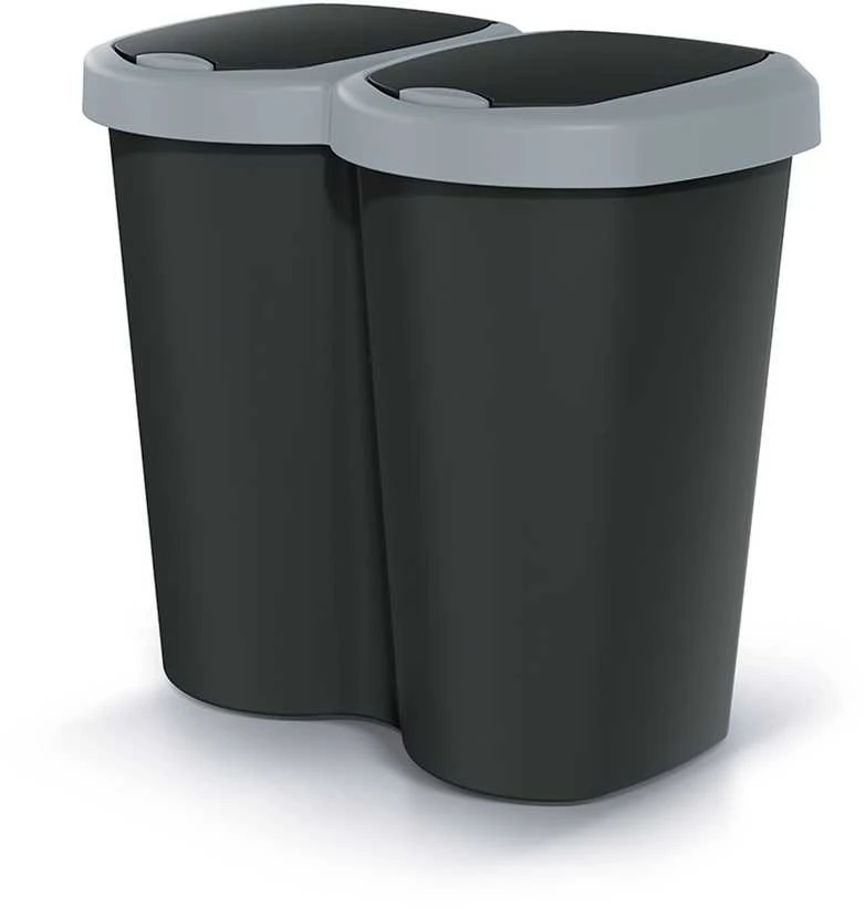 Prosperplast Krepšys „Compacta B Duo“ šiukšliadėžė, pilka/juoda, 40 l talpa, vienas skyrius, du dangčiai, montuojama ant sienos, NDBS40-429U_S411