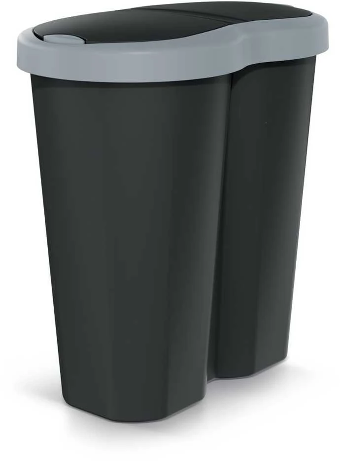 Prosperplast Krepšys „Compacta R Duo“ šiukšliadėžė, pilka/juoda, talpa 40 l, vienas skyrius, du dangčiai, NDRF40-429U_S411