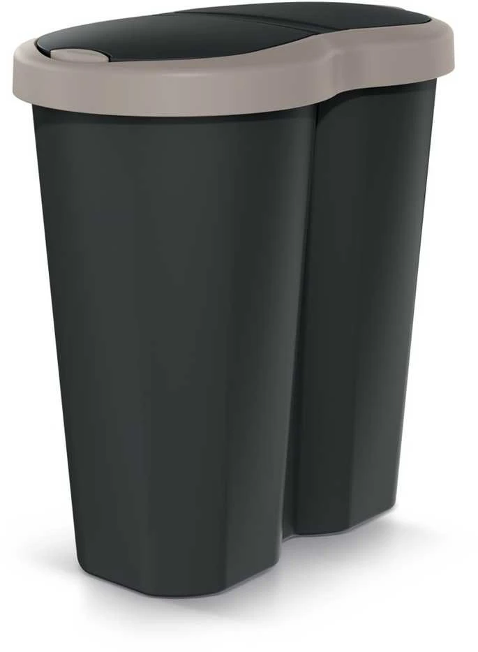 Prosperplast Krepšys „Compacta R Duo“ šiukšliadėžė, ruda/juoda, talpa 40 l, vienas skyrius, du dangčiai, NDRF40-WG5C_S411