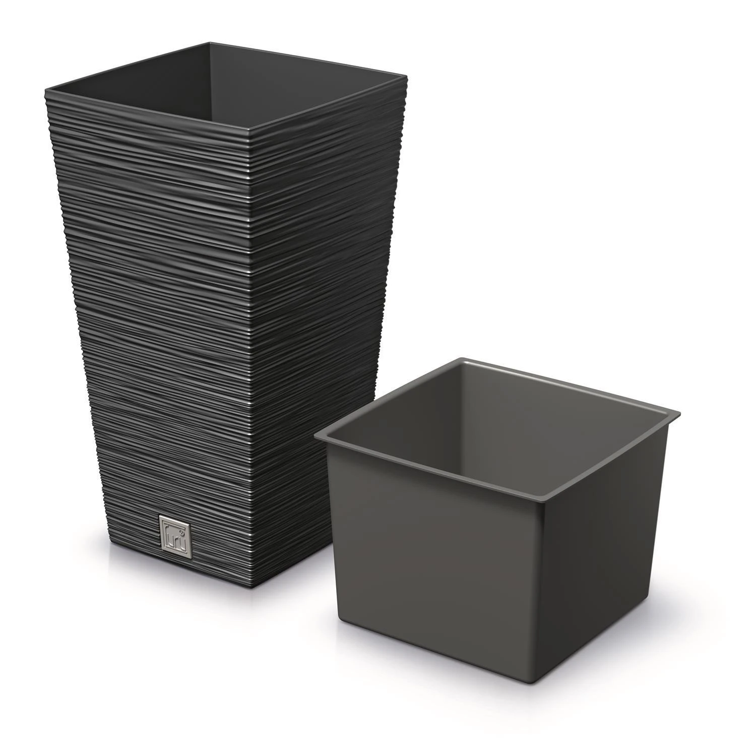 Prosperplast Vazonas FURU SQUARE LOW su įdėklu 11,4/5 L 200x200x380 mm antracito sp. Prosperp
