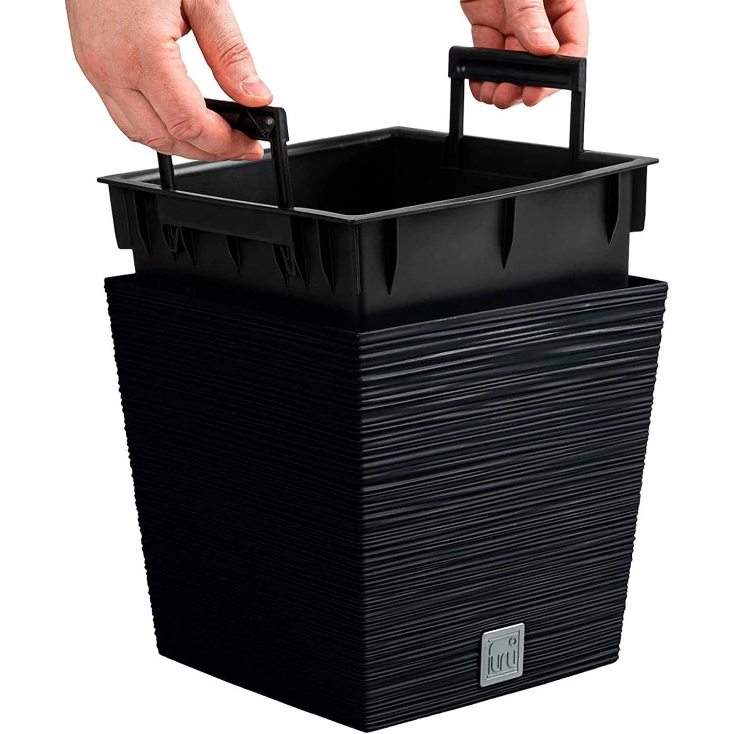 Prosperplast Vazonas FURU SQUARE LOW su įdėklu 10/7,5 L 240x240x235 mm antracito sp. Prosperp