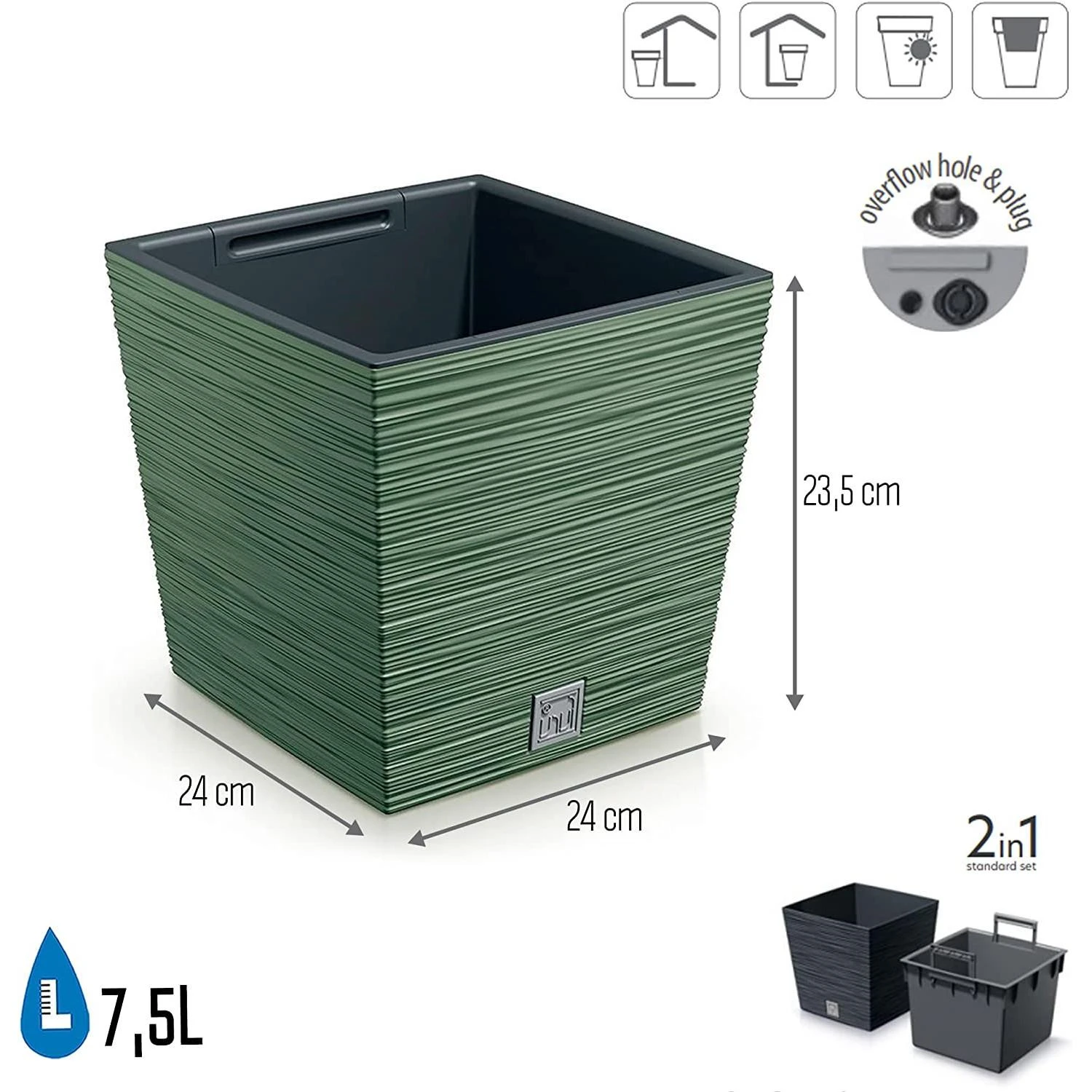 Prosperplast Doniczka FURU SQUARE LOW DFS240 vazonas - žemės žalia
