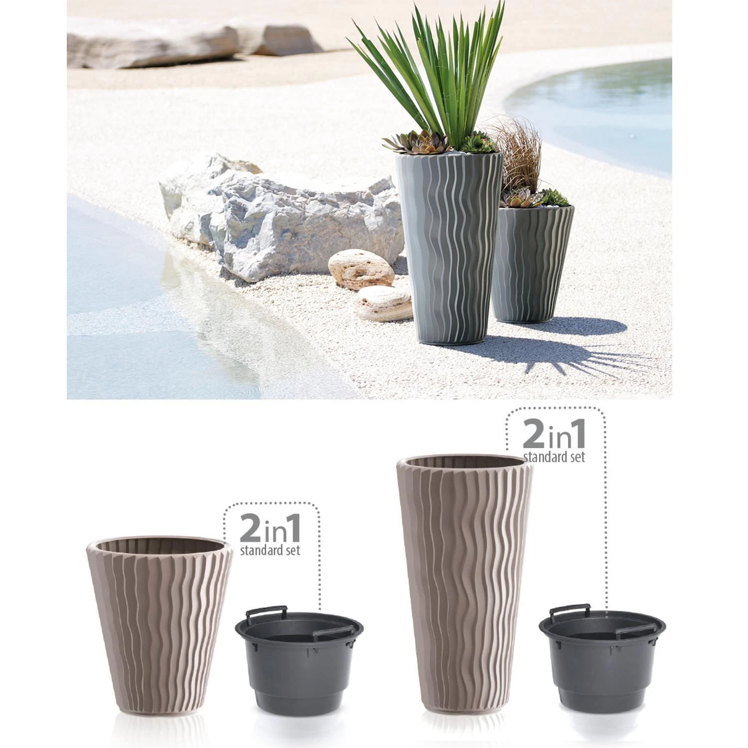 Plastikinis vazonas Prosperplast Sandy Slim, Ø39 cm