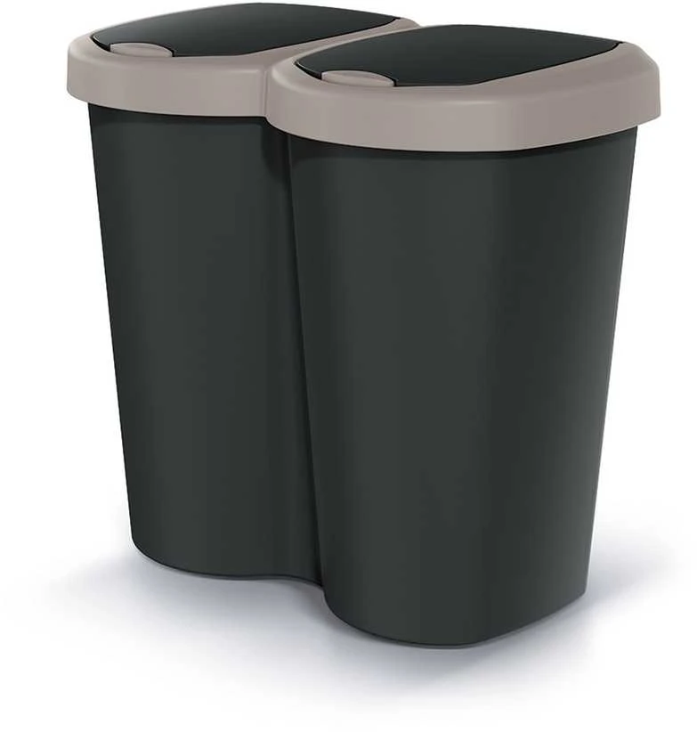 Prosperplast Krepšys „Compacta B Duo“ šiukšliadėžė, ruda/juoda, talpa 40 l, vienas skyrius, du dangčiai, montuojama ant sienos, NDBS40-WG5C_S411