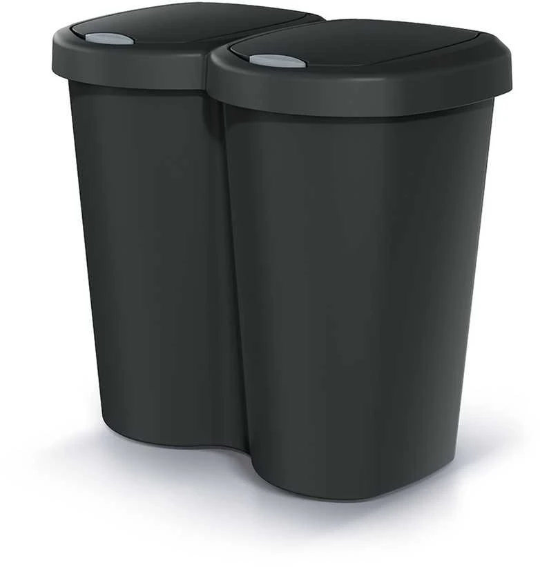 Prosperplast Krepšys „Compacta B Duo“ šiukšliadėžė, juoda, perdirbama, talpa 40 l, vienas skyrius, du dangčiai, montuojama ant sienos, NDBS40-S411