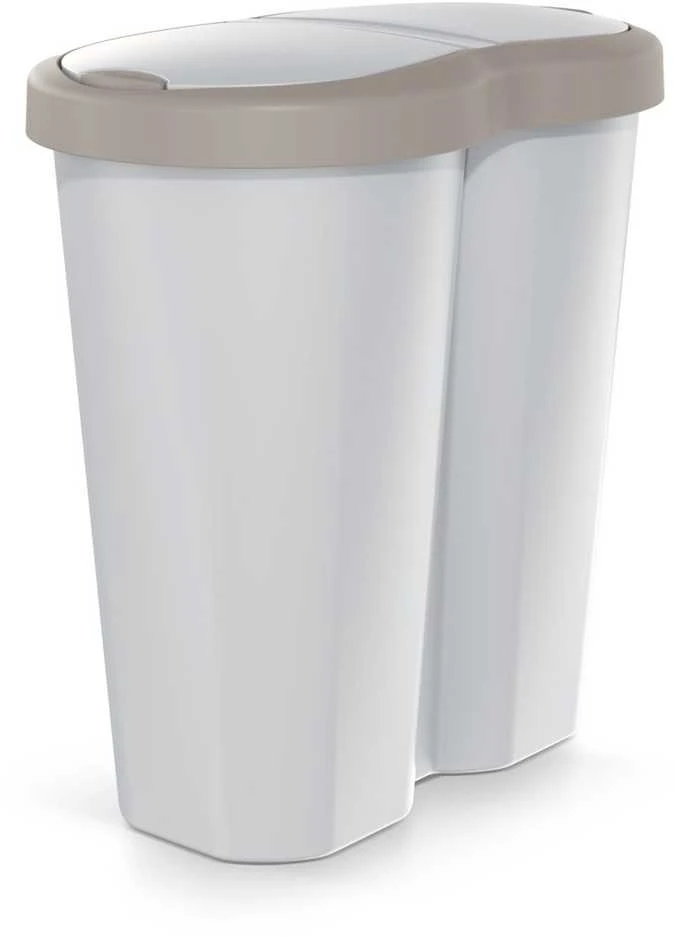 Prosperplast Krepšys „Compacta R Duo“ šiukšliadėžė, ruda/pelenų spalvos, talpa 40 l, vienas skyrius, du dangčiai, NDRF40-WG5C_427C