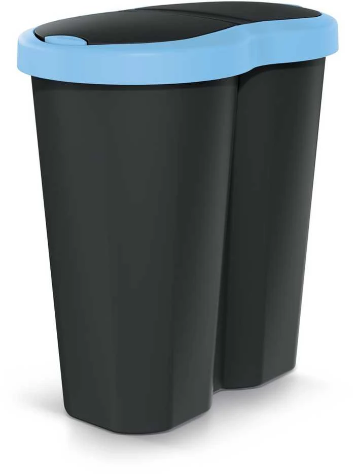 Prosperplast Krepšys „Compacta R Duo“ šiukšliadėžė, mėlyna/juoda, talpa 40 l, vienas skyrius, du dangčiai, NDRF40-2717C_S411