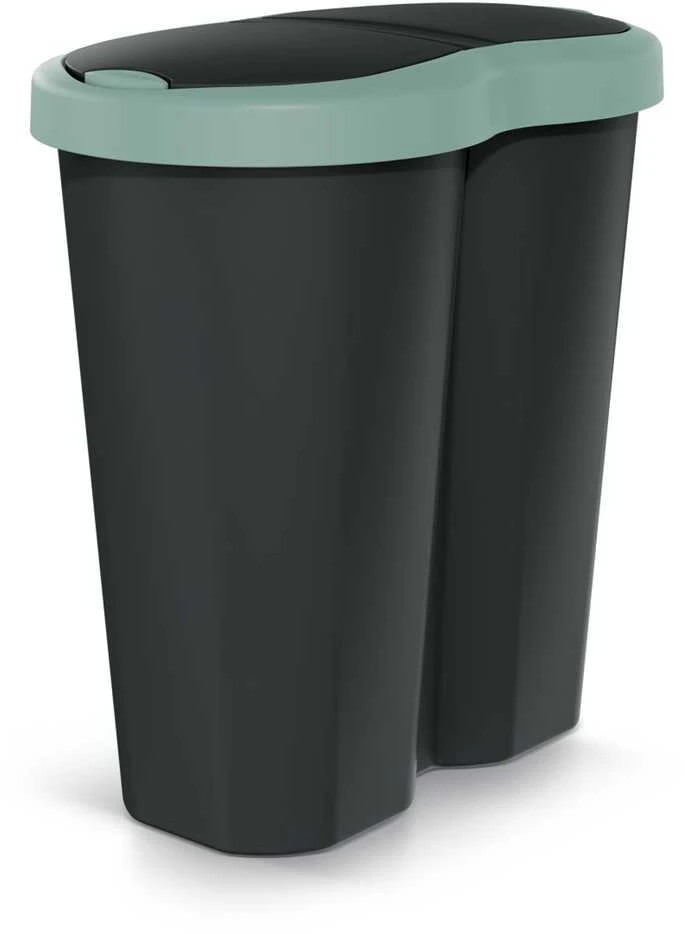 Prosperplast Šiukšliadėžė Compacta R Duo, Žalias/juoda, talpa 40L, Jedna komora, Dwie pokrywki, NDRF40-5575C_S411