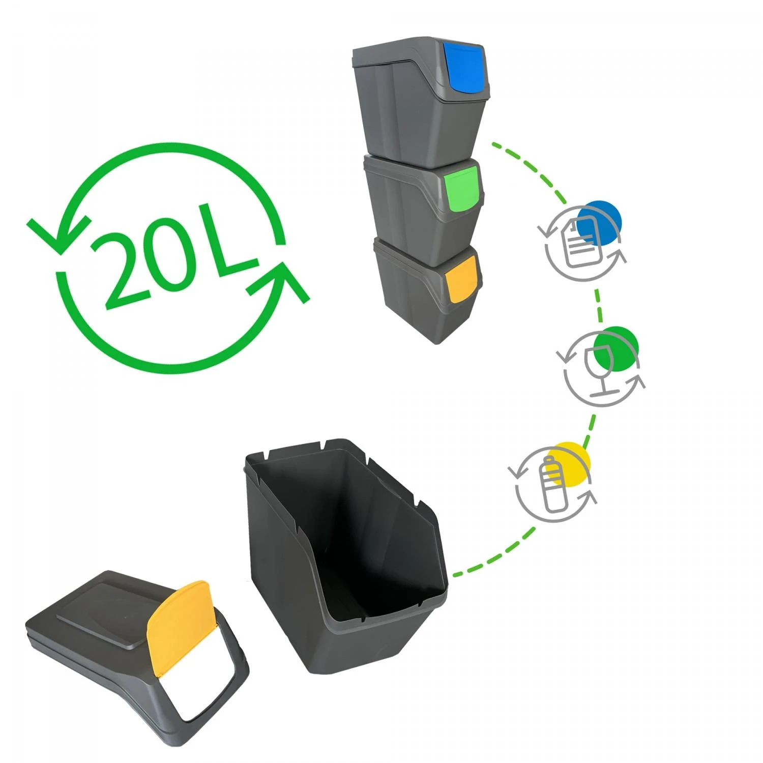 Prosperplast Šiukšliadėžių rinkinys 20l SORTIBOX 3 vnt.
