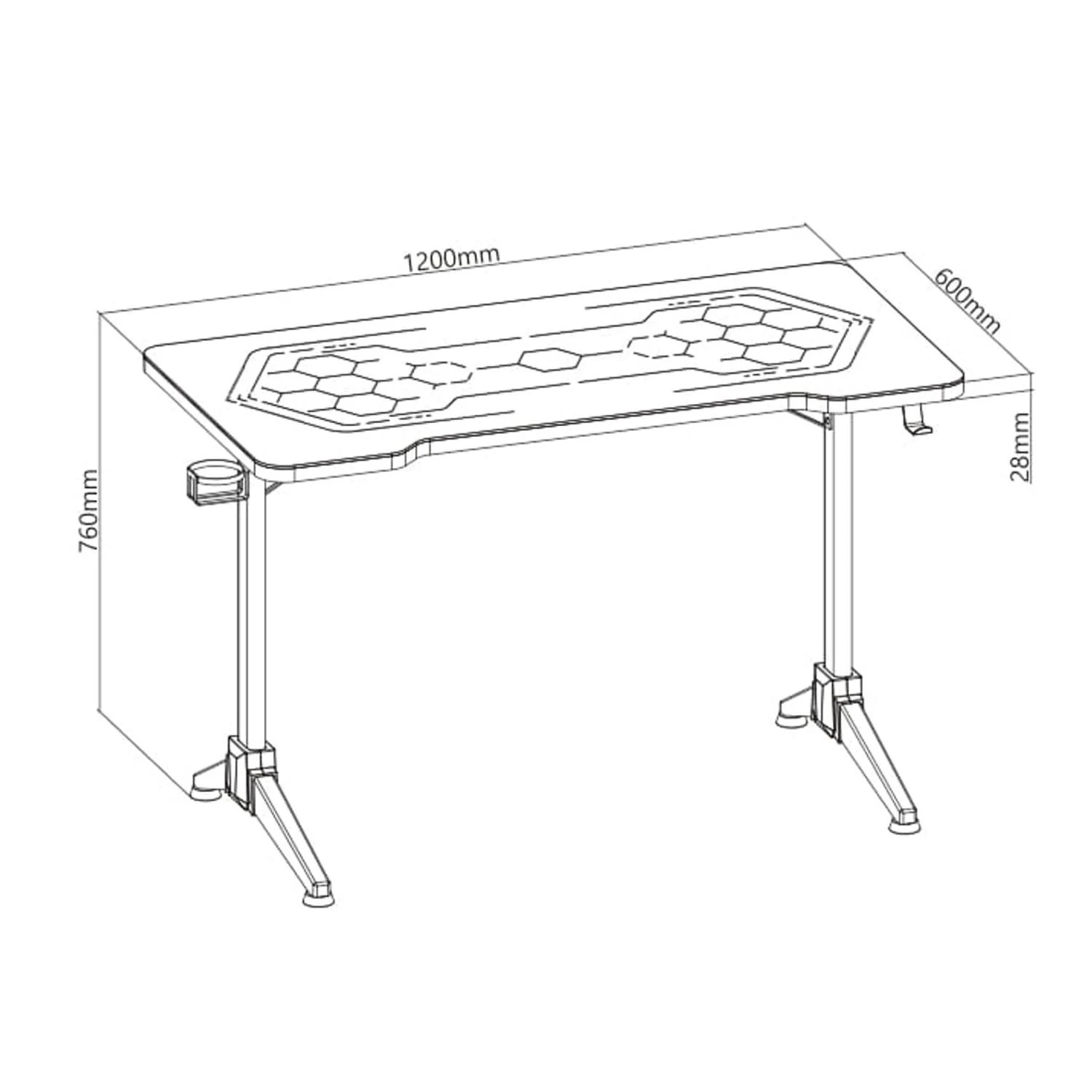 Biurko RGB LED NanoRS žaidimų stalas, juodas, didelis, maks. 100 kg, aukštis 760 mm, RS163