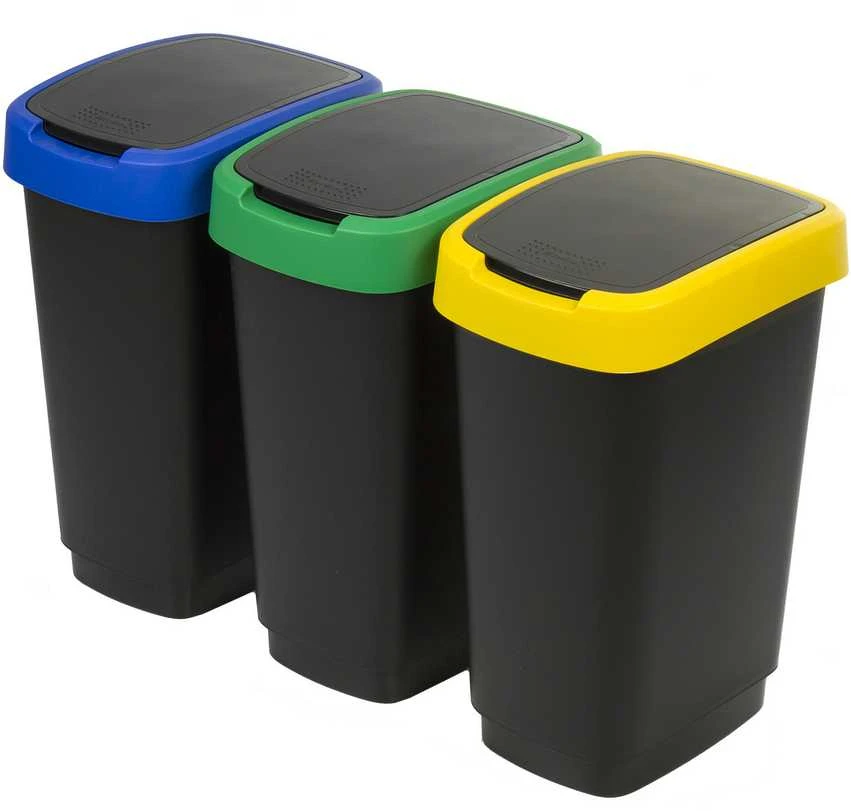 Atliekų Rūšiavimo Konteineriai - ROTHO Twist 3 x 25L Mėlyna, Juoda, Raudona, Žalia