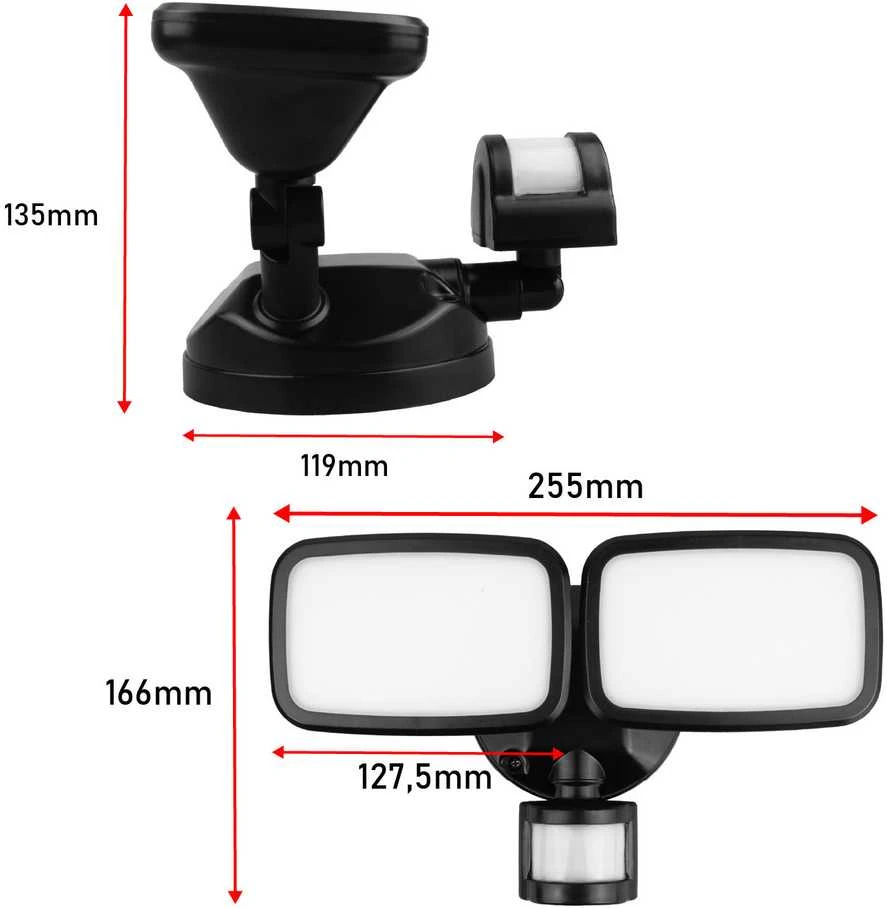 Maclean LED sieninis šviestuvas, su PIR jutikliu, 20W, 1500lm, IP65, neutralus baltas 4000K, juodas, MCE524 B