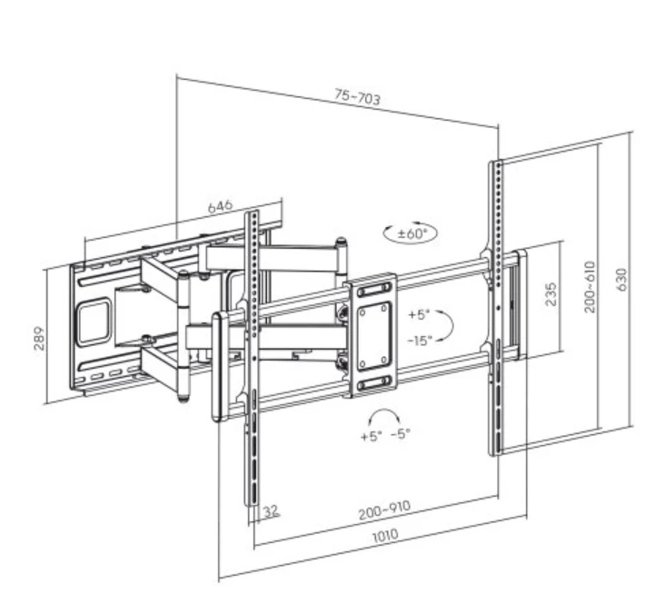 Sieninis televizoriaus laikiklis „Maclean MC-482“, 60–120″, iki 120 kg, juodas