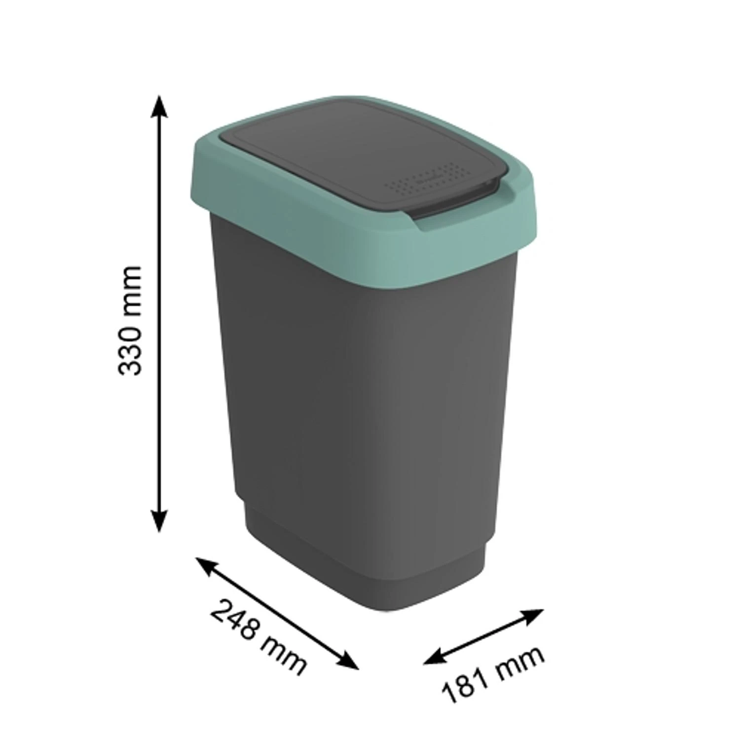 Šiukšliadėžė Rotho Twist, juoda/tamsiai žalia, 10 l