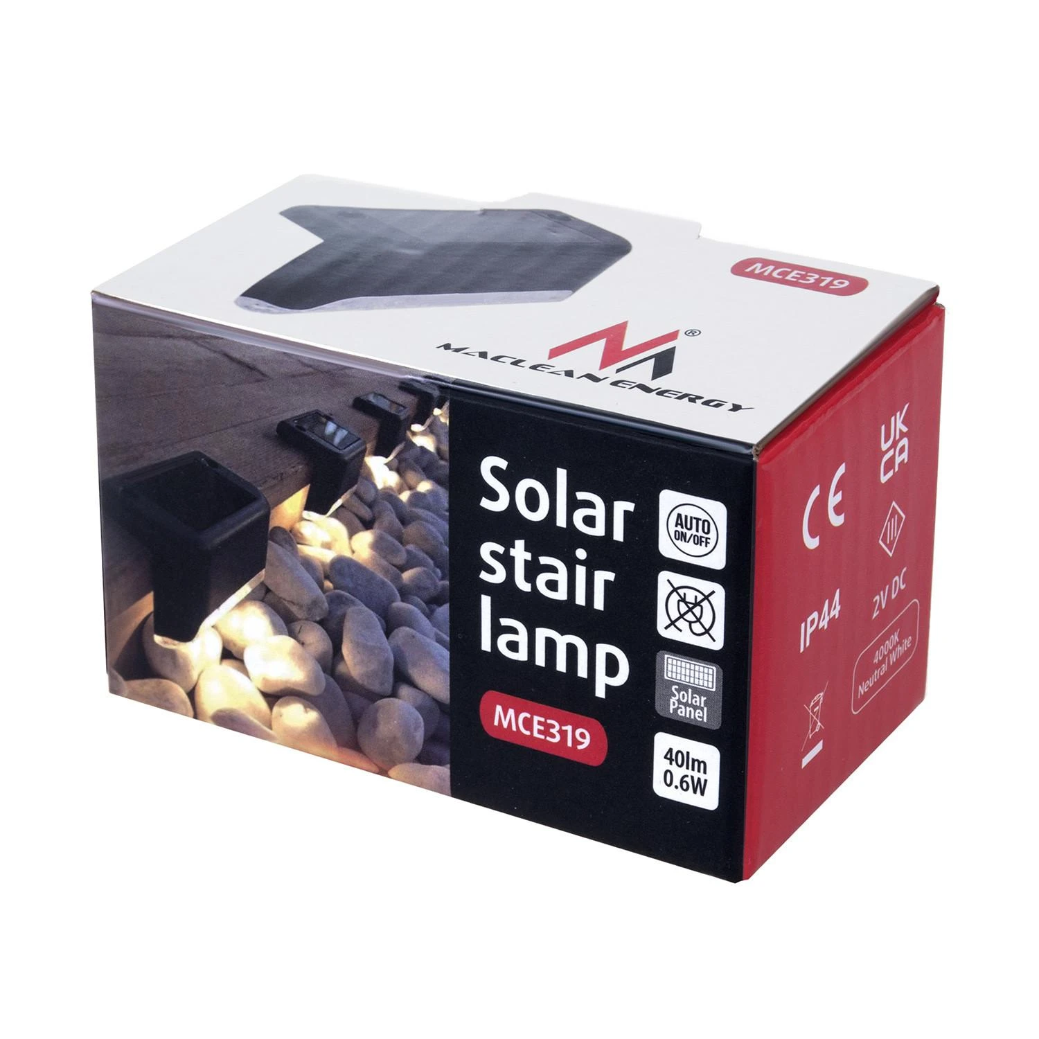 Patio Maclean MCE319 prieblandos jutiklis saulės šviesos diodų kiemo laiptų šviesa sodo tako šviesa IP44, 4000K, Ni-MH 100 mAh, 80x45x45mm