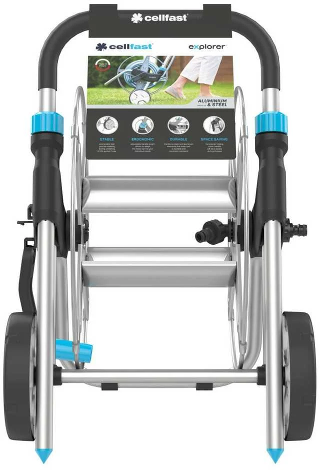 CELLFAST metalinis žarnos vežimėlis EXPLORER su ratukais, ritė 60m - 1/2"
