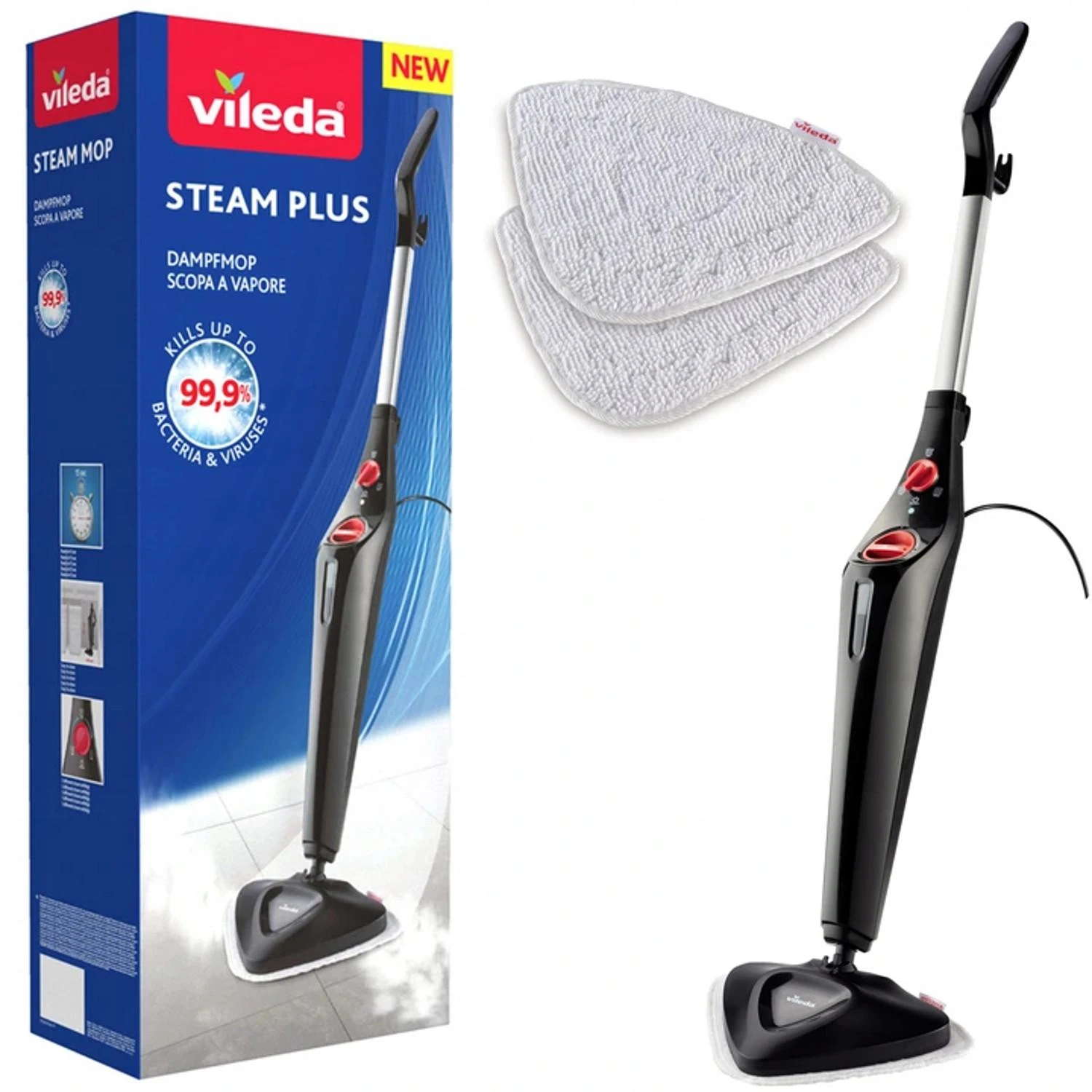 Vileda Steam Plus garų šluota, Juoda