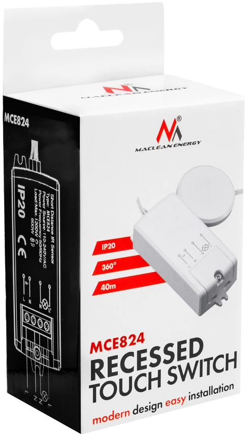 Liečiamas jungiklis Maclean, montuojamas 40 mm, 110-240 V AC, maks. apkrova 600 W LED, MCE824