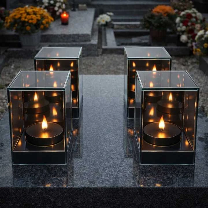 Salamina Kapų žvakė.3D LED veidrodinis žibintas su liepsnos efektu, stačiakampis, 15 cm