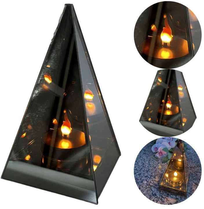 Salamina Kapų žvakė.3D LED veidrodinis žibintas su liepsnos efektu, piramidė, 20 cm
