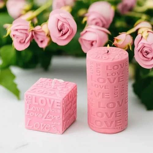 Salamina Sojų vaško žvakė cilindro formos Valentino dienai "Love" rožinės spalvos
