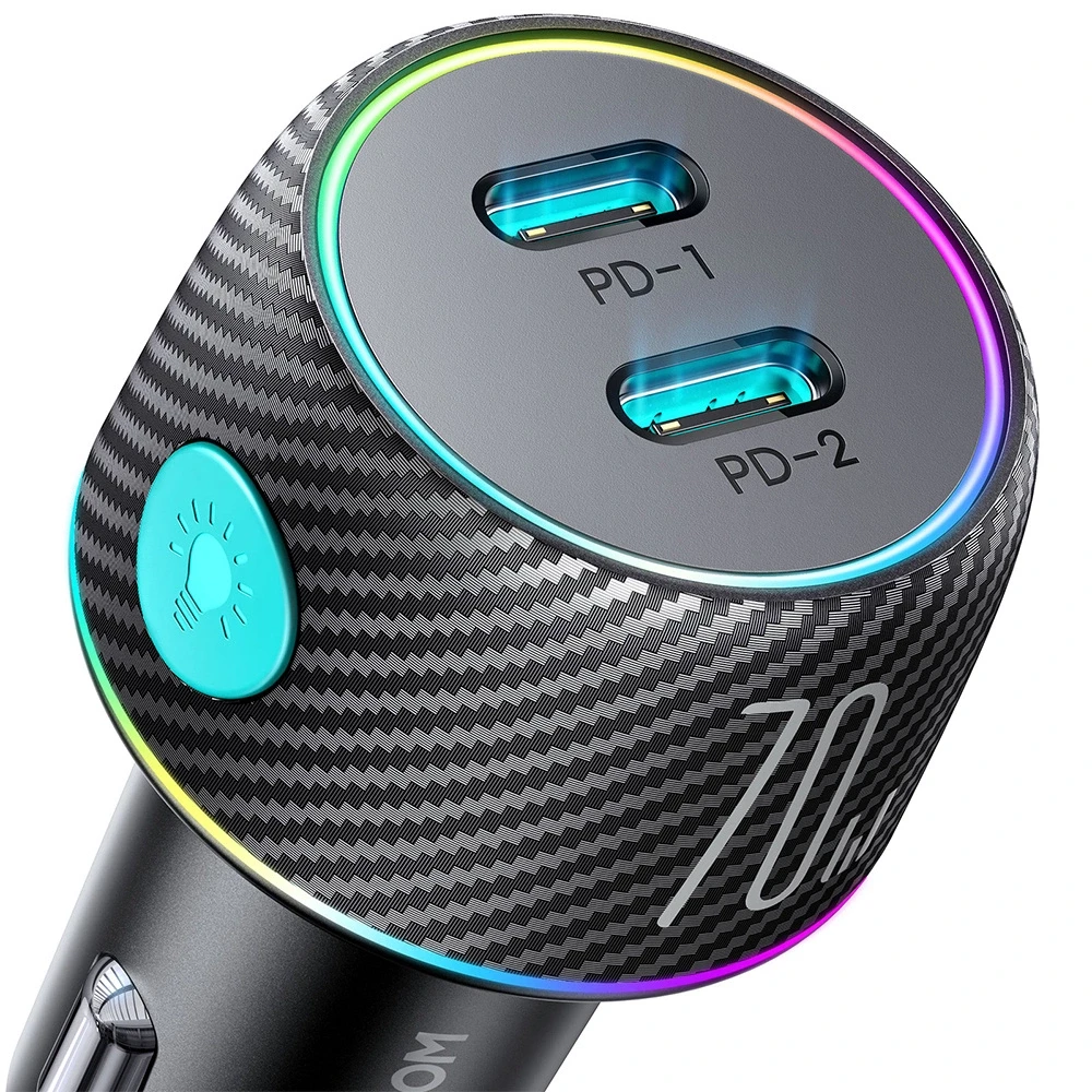 Automobilinis įkroviklis Joyroom CCN02, 2x USB-C PD 70W (juodas)