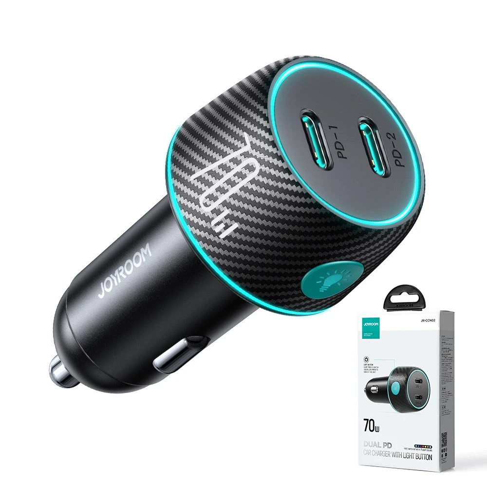 Automobilinis įkroviklis Joyroom CCN02, 2x USB-C PD 70W (juodas)