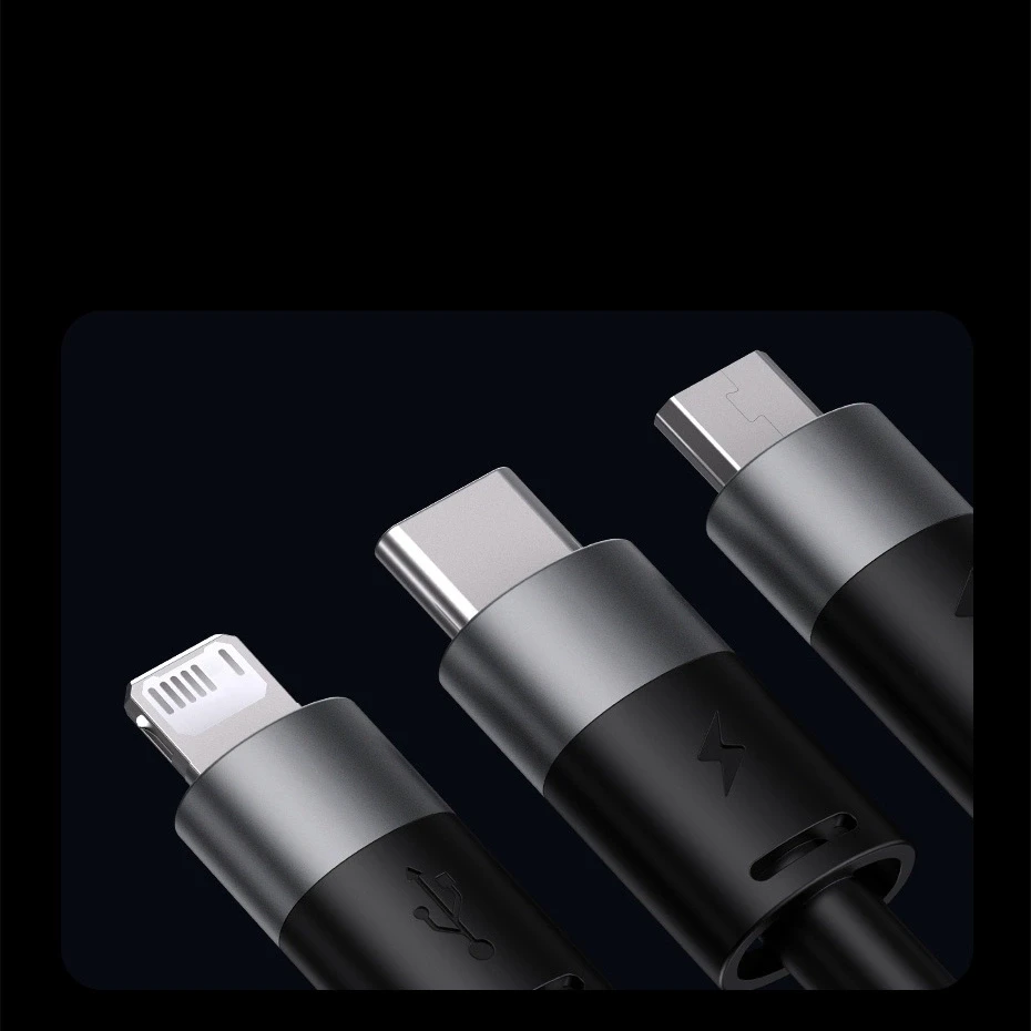 3in1 USB laidas Baseus StarSpeed Series, USB-C + Micro + Lightning 3.5A, 1.2m (juodas)