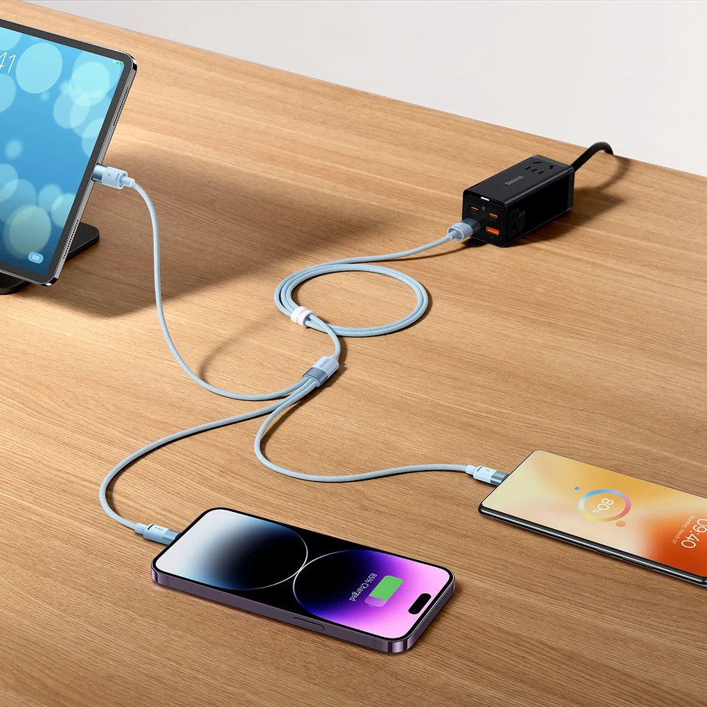 3in1 USB laidas Baseus StarSpeed Series, USB-C + Micro + Lightning 3.5A, 1.2m (juodas)