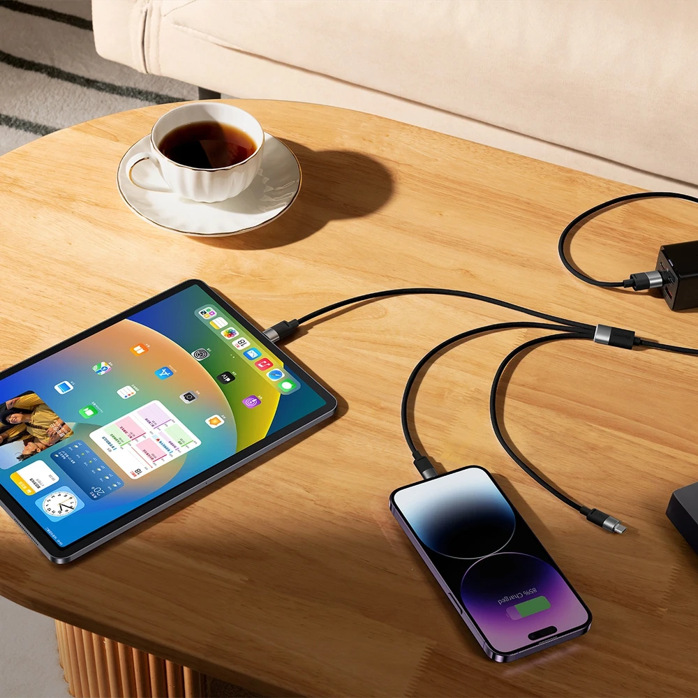 3in1 USB laidas Baseus StarSpeed Series, USB-C + Micro + Lightning 3.5A, 1.2m (juodas)