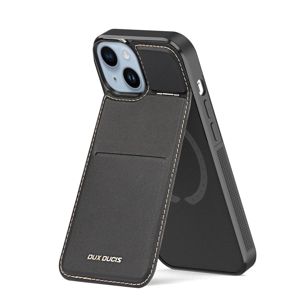3in1 Wallet su stoveliu Apple iPhone 14 Plus MagSafe RFID Blocker Dux Ducis Rafi Mag – dėklas telefonui juodos spalvos