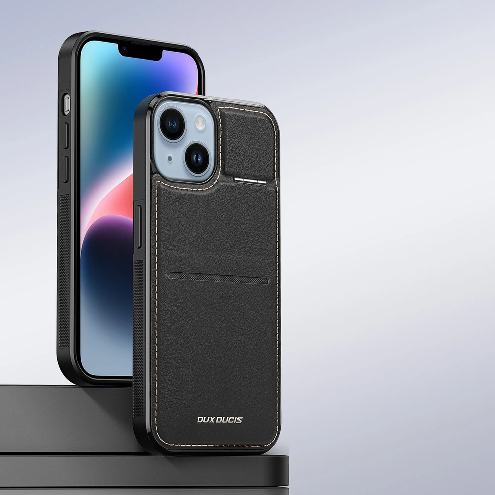 3in1 Wallet su stoveliu Apple iPhone 14 Plus MagSafe RFID Blocker Dux Ducis Rafi Mag – dėklas telefonui juodos spalvos
