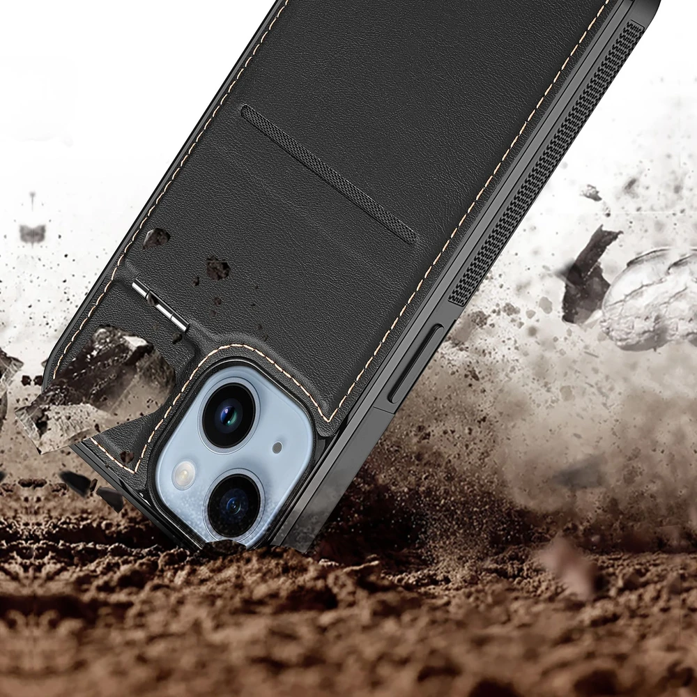 3in1 Wallet su stoveliu Apple iPhone 14 Plus MagSafe RFID Blocker Dux Ducis Rafi Mag – dėklas telefonui juodos spalvos