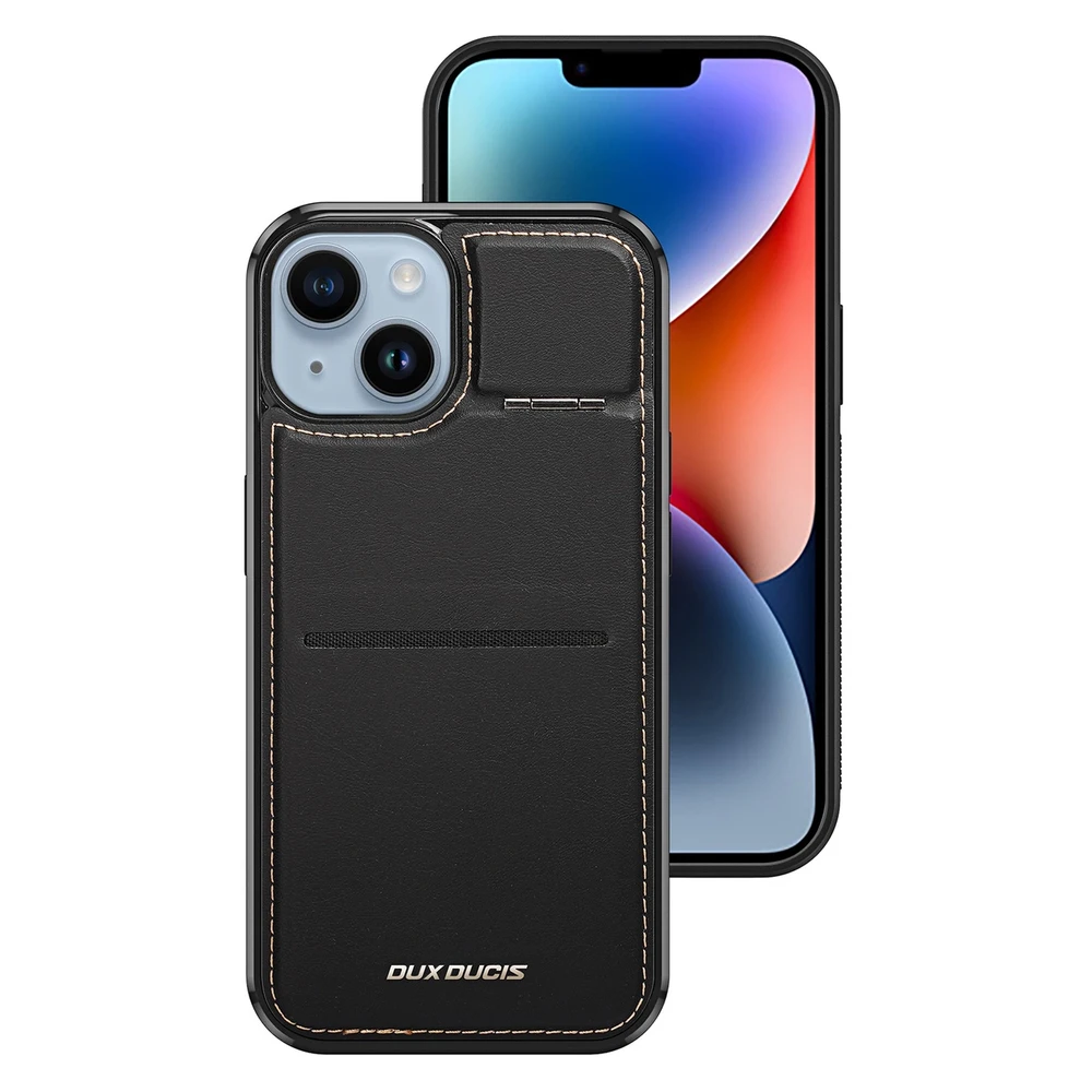 3in1 Wallet su stoveliu Apple iPhone 14 Plus MagSafe RFID Blocker Dux Ducis Rafi Mag – dėklas telefonui juodos spalvos