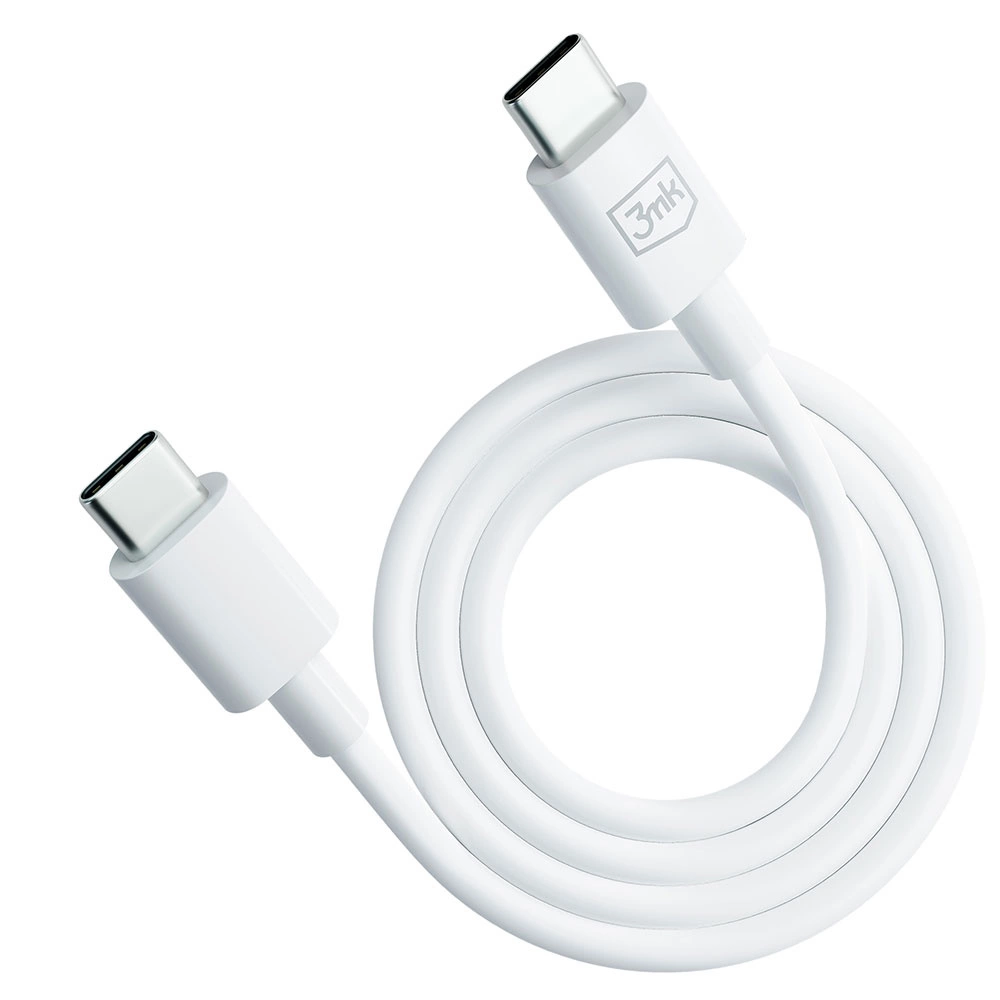 3MK Hyper Kabelis USB-C - USB-C 100W 1.2m baltos spalvos Kabelis