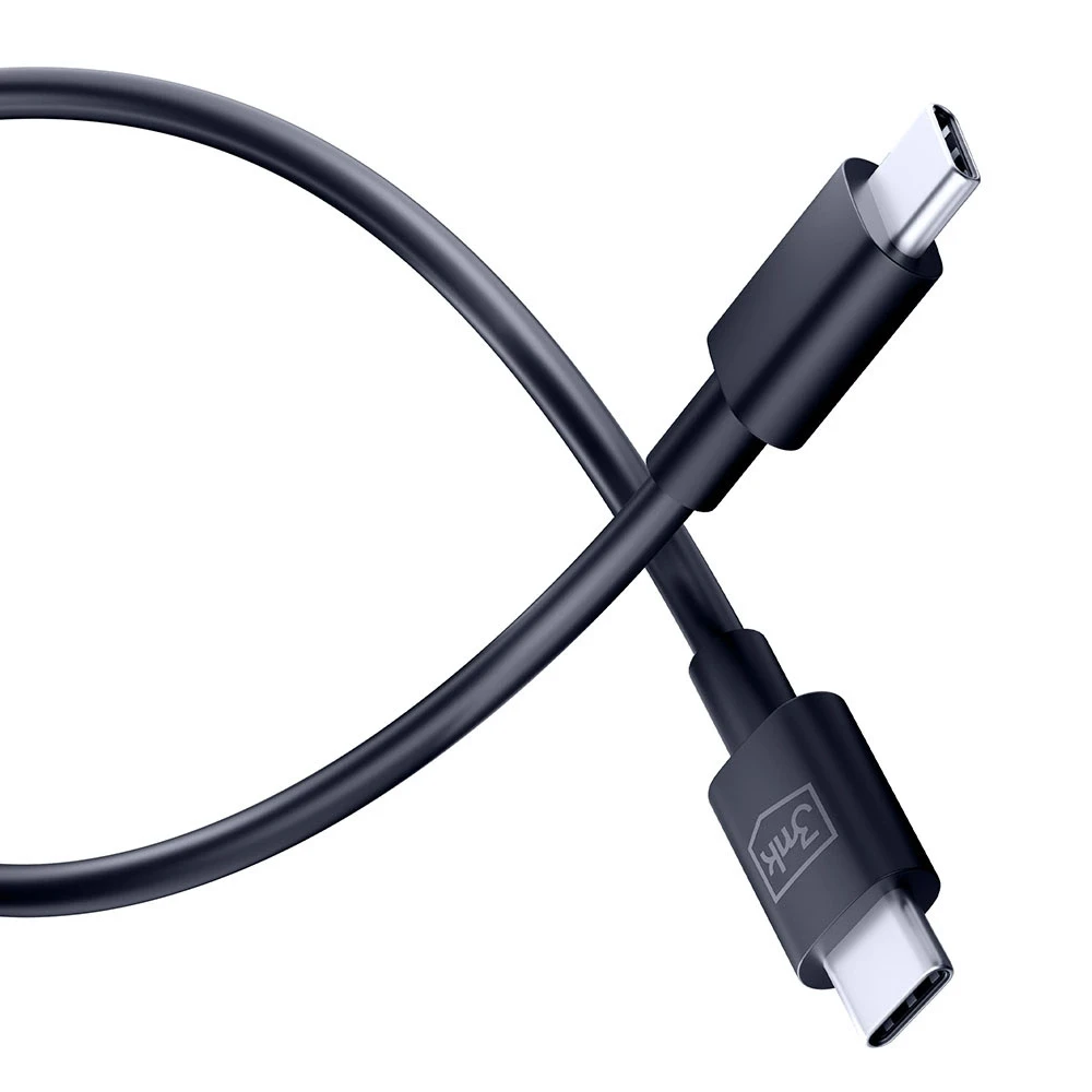 3MK Hyper Kabelis USB-C - USB-C 100W 1.2m juodos spalvos Kabelis