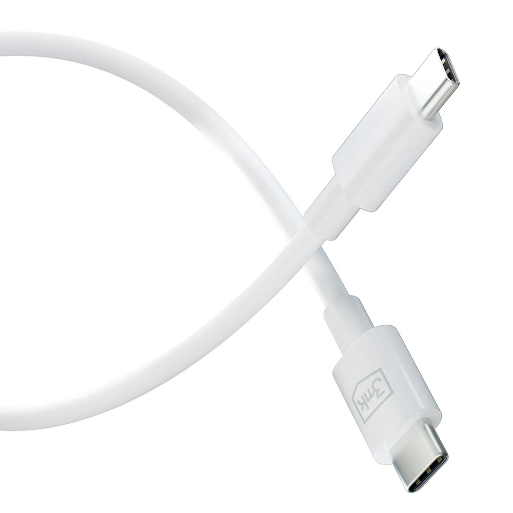 3MK Hyper Kabelis USB-C - USB-C 100W 1.2m baltos spalvos Kabelis