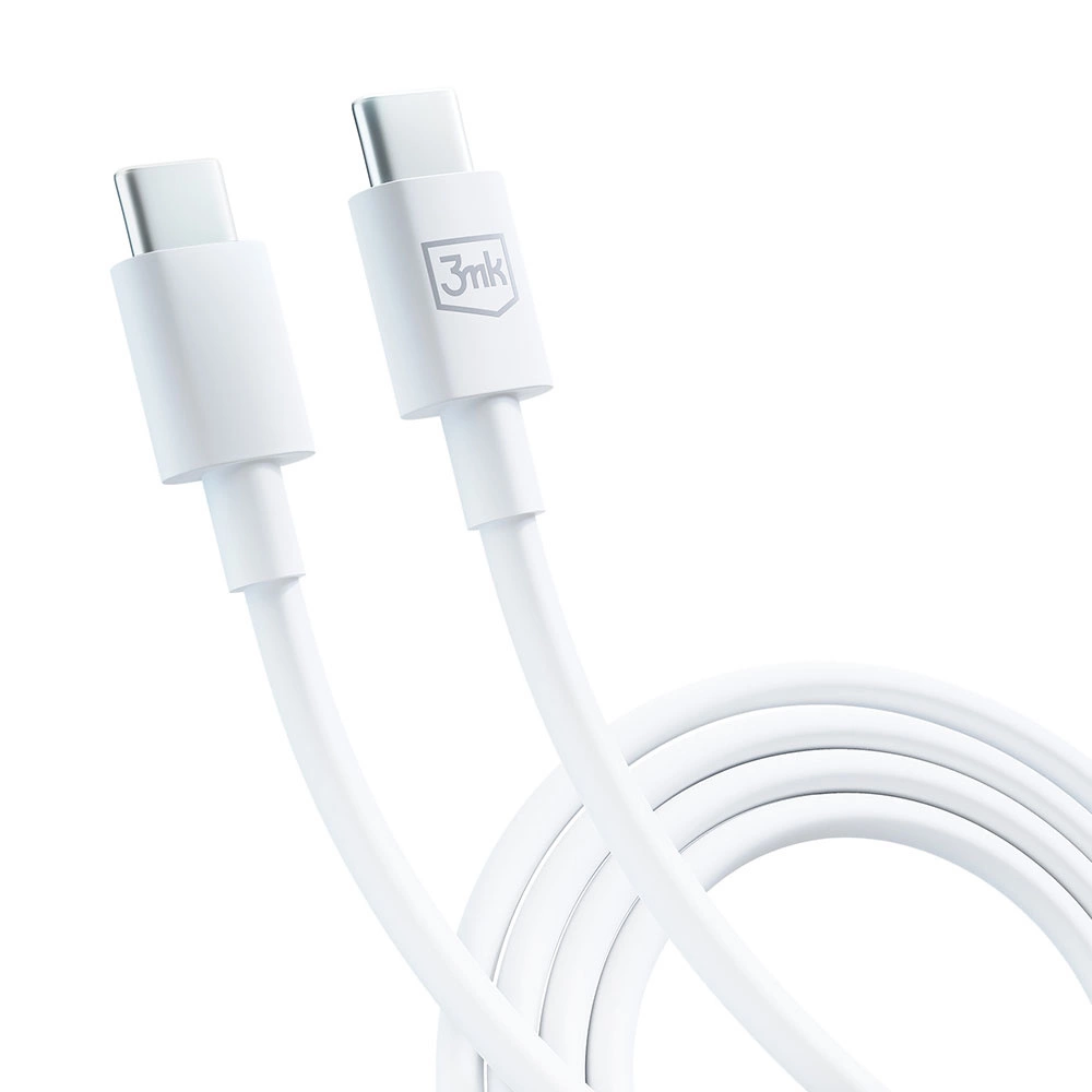 3MK Hyper Kabelis USB-C - USB-C 100W 1.2m baltos spalvos Kabelis