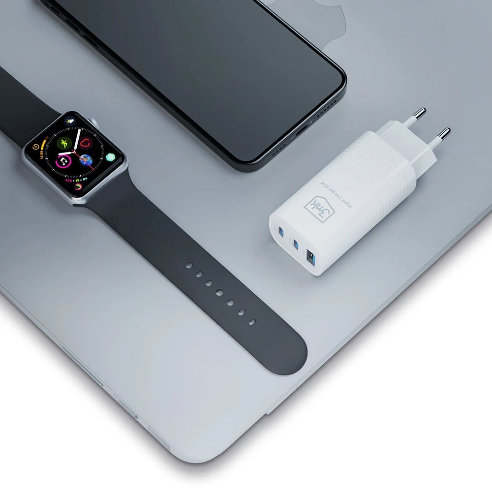 Įkroviklis buitinis 3mk HyperCharger 65W 2xUSB-C, 1xUSB-A PD 3.0/QC 4.0 baltas