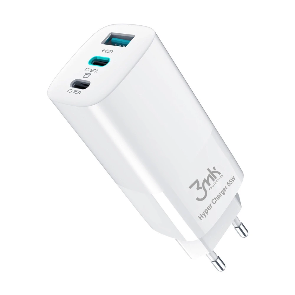 Įkroviklis buitinis 3mk HyperCharger 65W 2xUSB-C, 1xUSB-A PD 3.0/QC 4.0 baltas
