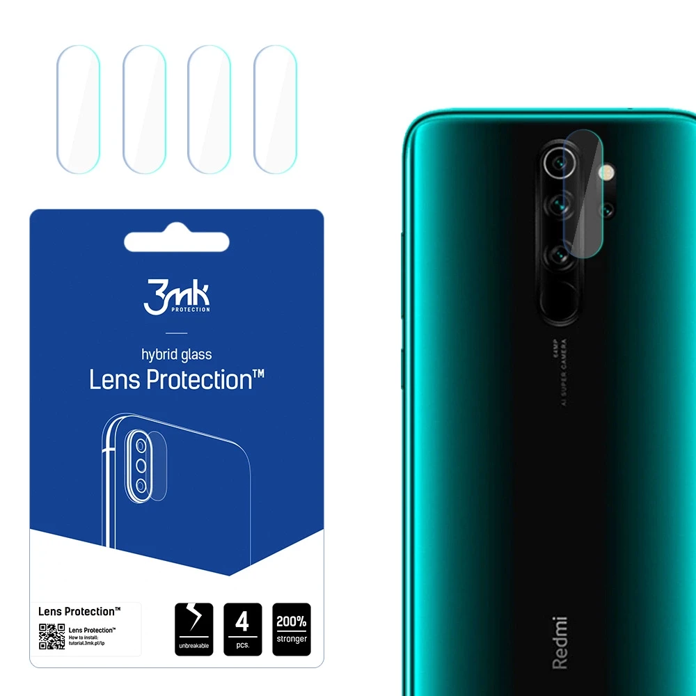 HIBRIDINIS STIKLAS 3MK LANKSTUSIS STIKLAS LĖŠAS XIAOMI REDMI NOTE 8 PRO KAMERAI 4 Vnt.