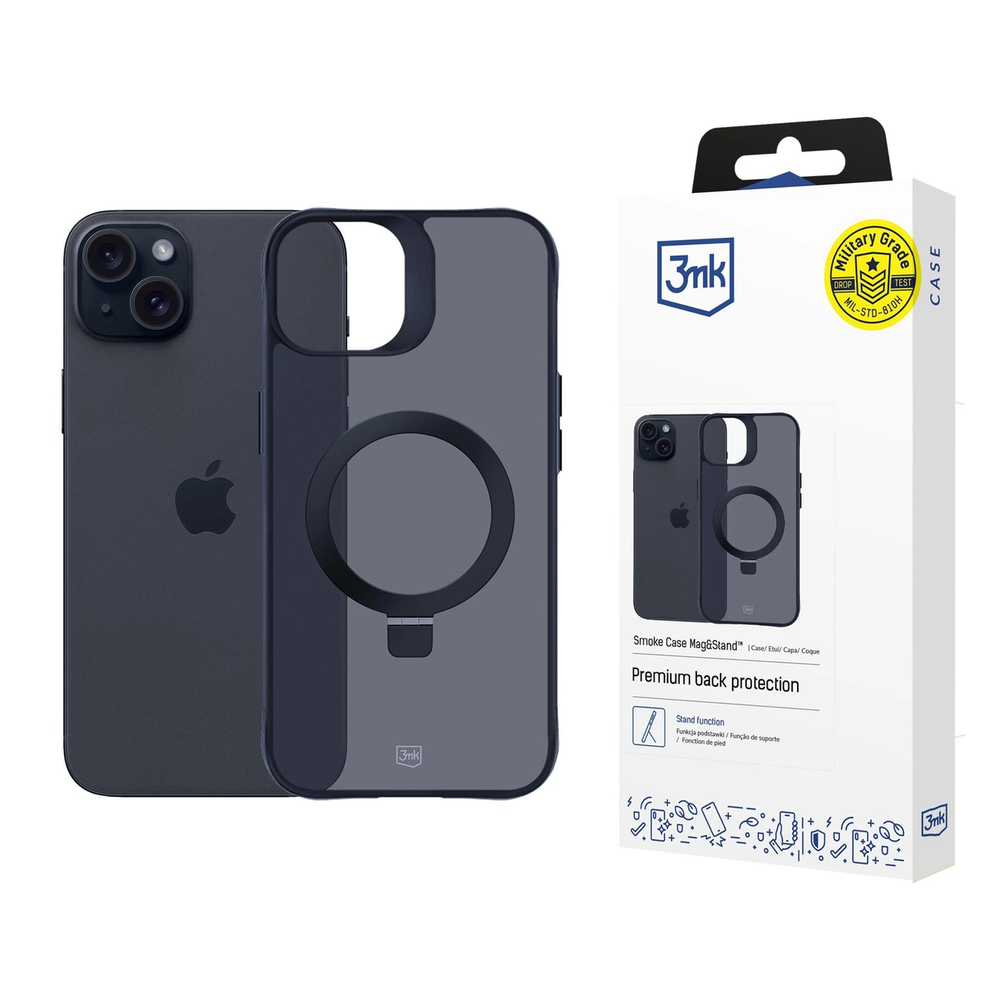 Dėklas 3MK Smoke Apple iPhone 15 Magsafe ir stovas