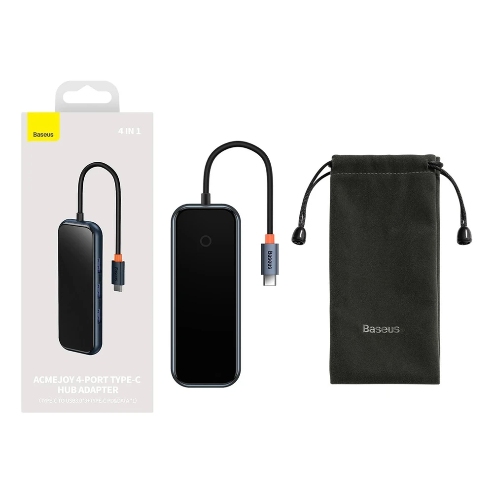 Hub 4in1 Baseus AcmeJoy Series USB-C iki 3xUSB 3.0 + USB-C PD (tamsiai pilka)