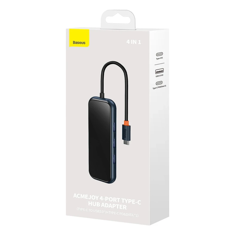 Hub 4in1 Baseus AcmeJoy Series USB-C iki 3xUSB 3.0 + USB-C PD (tamsiai pilka)